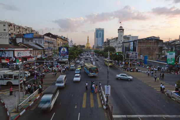 General view of traffic near Sule pagoda in Yangon
